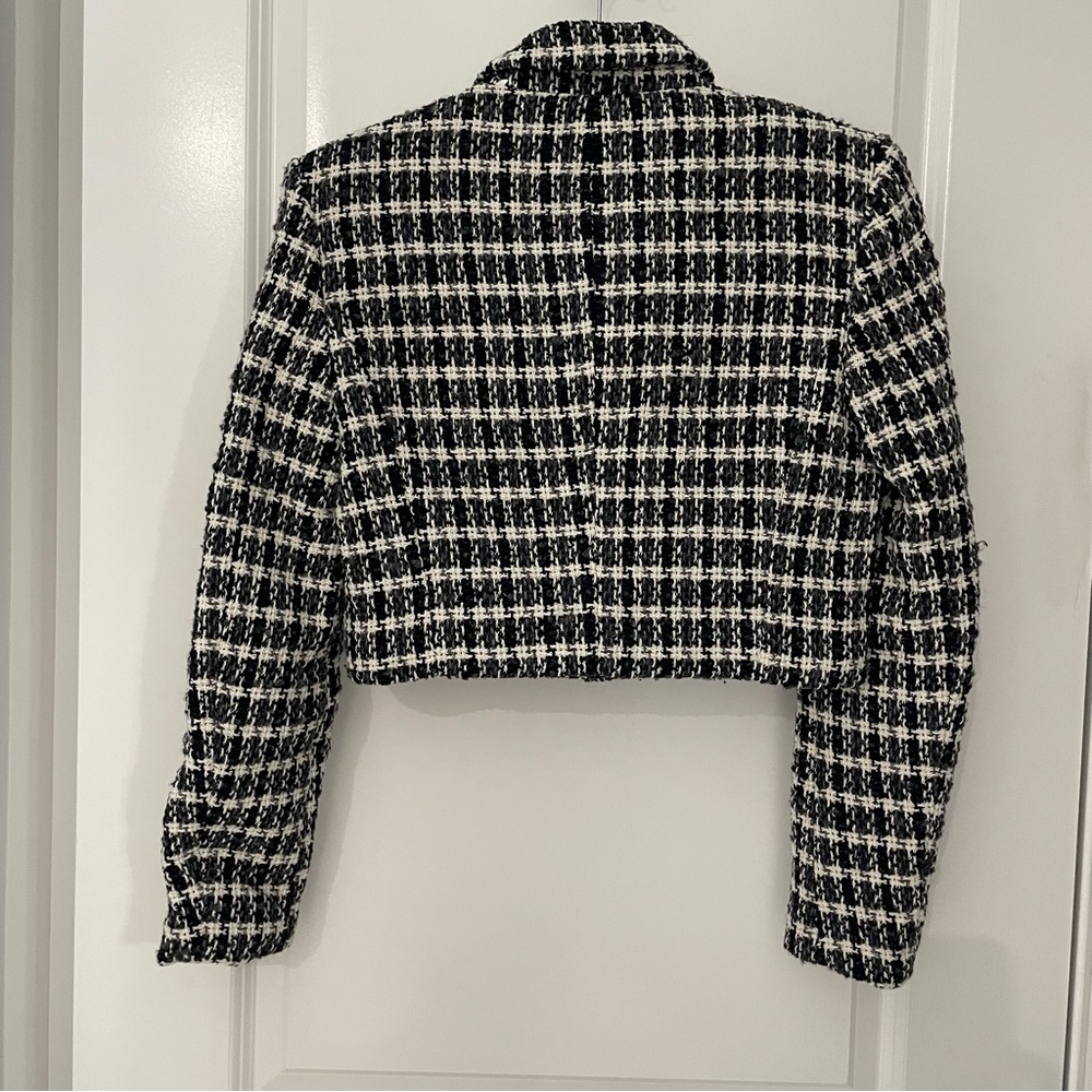 Zara Cropped Tweed Blazer Size XS Black Academia Classic Preppy office 3 - Picture 7 of 7